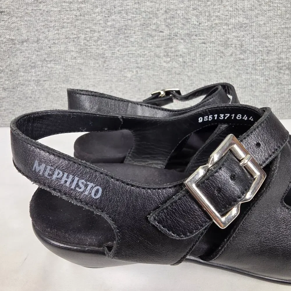 MEPHISTO WOMEN’S BLACK LEATHER COMFORT SANDALS – SIZE EU 39 (US 8–8.5)